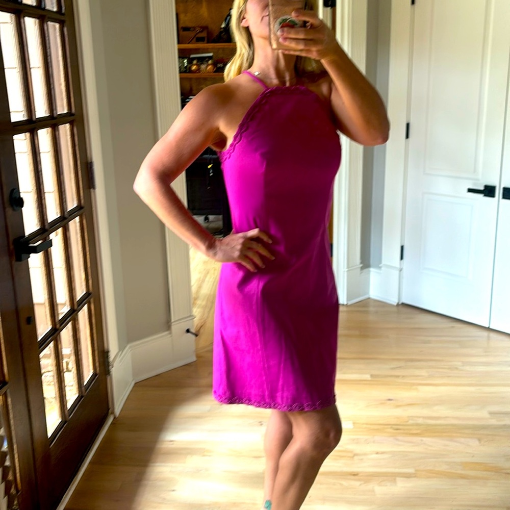 Crown & Ivy solid fusia purple strappy dress. Stretchy fabric fits great
